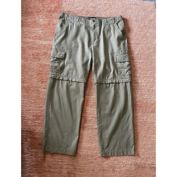 SCOTTeVEST TEC Convertible Cargo  Men’s Pants W38 L30 Green Linen Cotton Travel - Picture 1 of 11